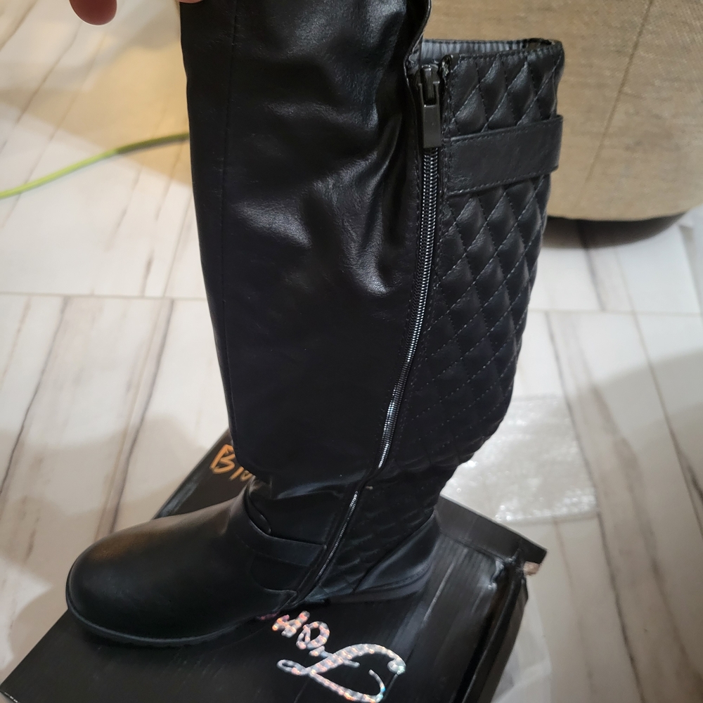 Black Quilted Knee-High Boots